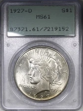 1927-D Peace Dollar PCGS MS61 OGH OLD GREEN HOLDER RATTLER