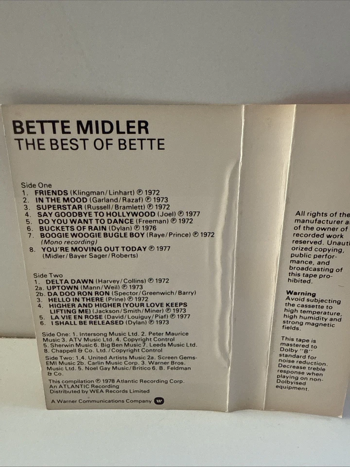 Bette Midler "The Best of Bette"" tape cassette MINT condition - Image 2 of 4