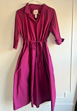 H Hannoh Wessel Magenta Cotton Midi  Ria  Dress 36 S Made Italy Designed Paris