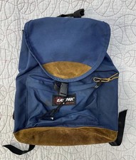 VTG 90s EASTPAK Cowhide Leather Bottom Backpack Blue Padded Straps Made In USA VTG 90s EASTPAK Cowhide Leather Bottom Backpack Blue Padded Straps Made In USA