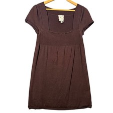 Vintage Babyball Knit Mini Dress Womens XL Brown Square Neck Short Sleeve