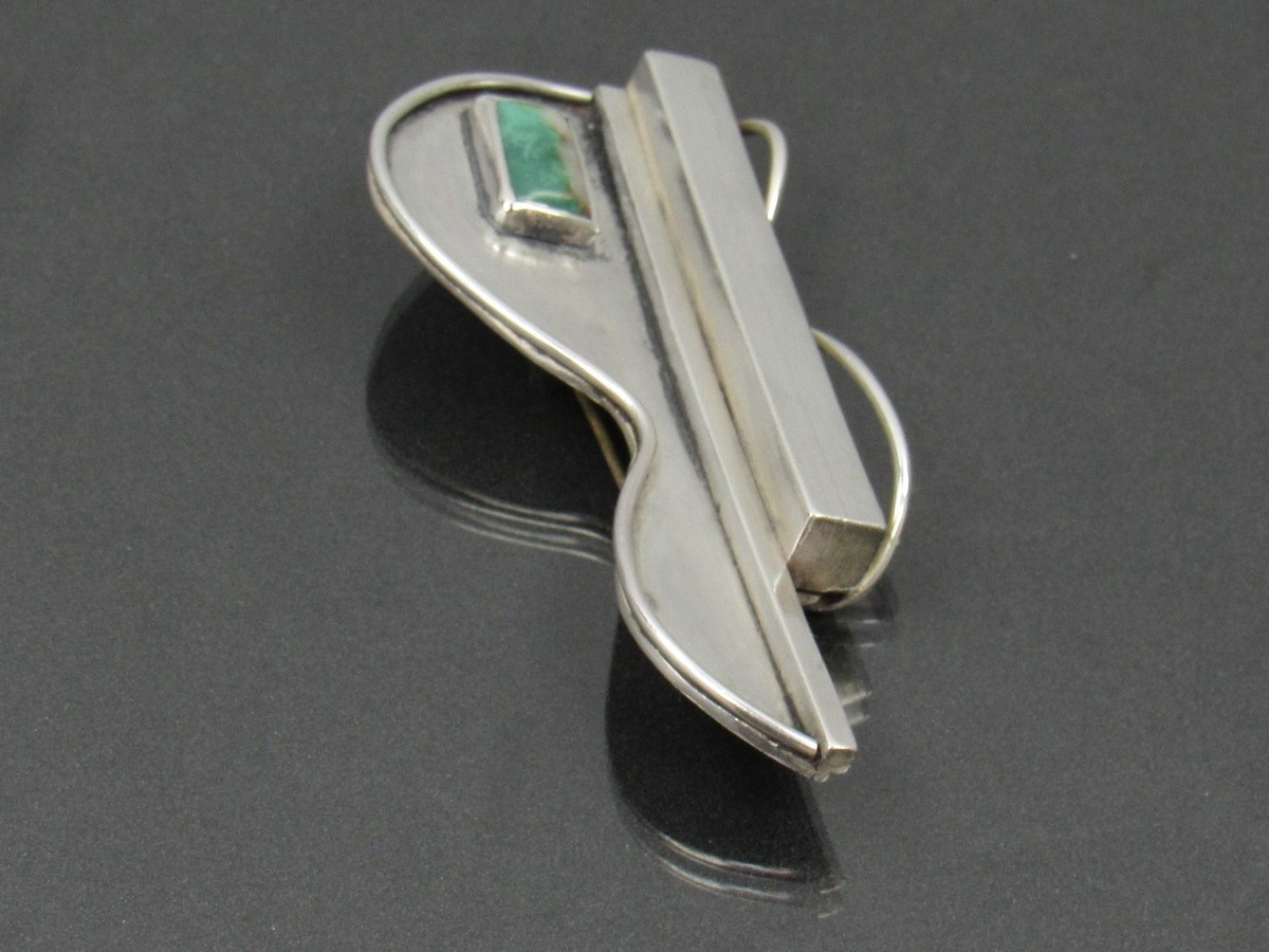 Vintage "Native Crafts" Modernist Sterling Silver Turquoise PIn BROOCH 42.6gm View 5