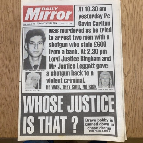 The Daily Mirror, Dec 20th 1988, Pc Gavin Carlton, Viv Anderson, Fash, Cilla