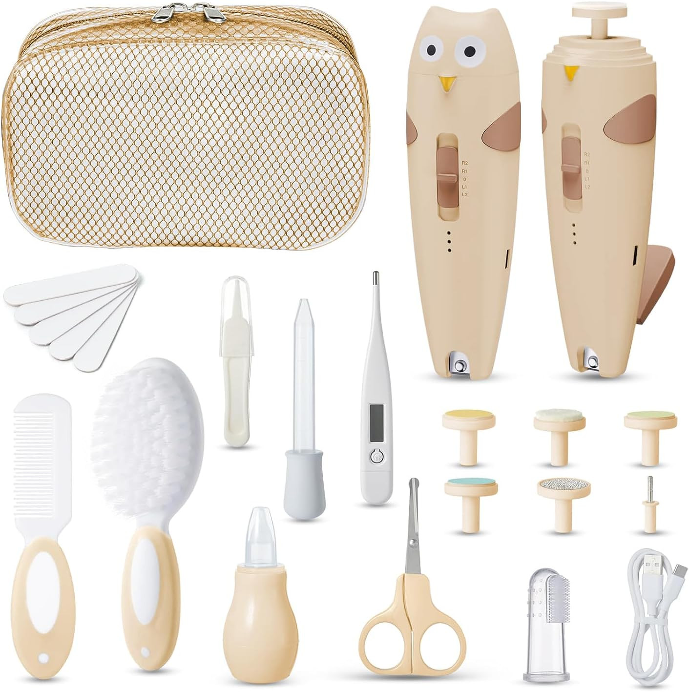 Kit Igiene Neonato 26 Pezzi - Tagliaunghie Elettrico con Luce LED
