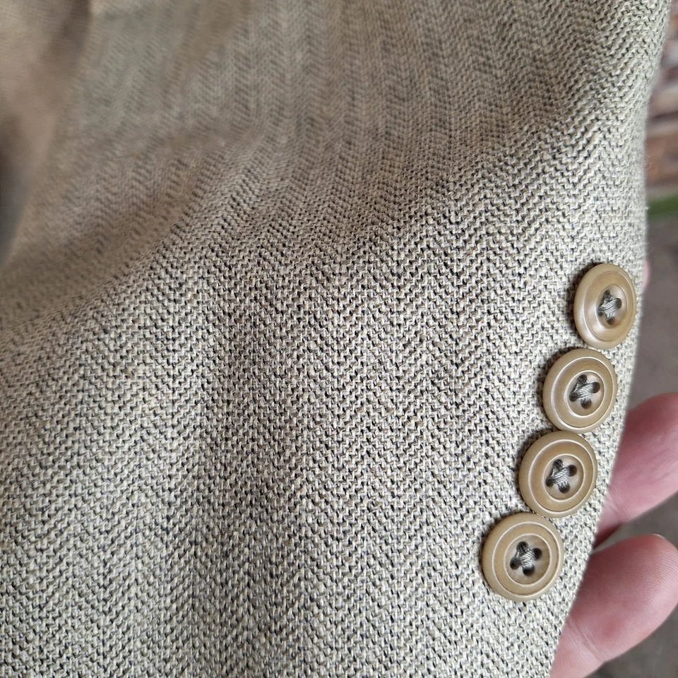 Chaqueta Abrigo Deportivo Bachrach Para Hombre 46L Beige Claro Espiga Seda Lana Foto 4 de 4