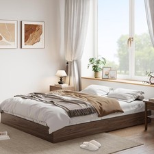 Twin Size Solid Wood Platform Bed Frame w/ Sturdy Wooden Slats Floor-Stand Bed