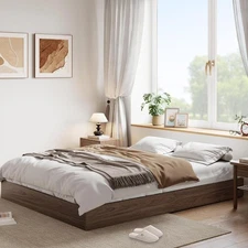 Twin Size Solid Wood Platform Bed Frame w/ Sturdy Wooden Slats Floor-Stand Bed