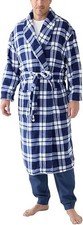 Men's Shawl Collar Plaid Blue/White Belted Robe by Nautica One Size Fits Most