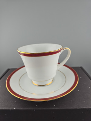Vintage Boots Fine China-Cavendish rot & weiß Kaffeetasse und Untertasse 31/2 x H31/4''