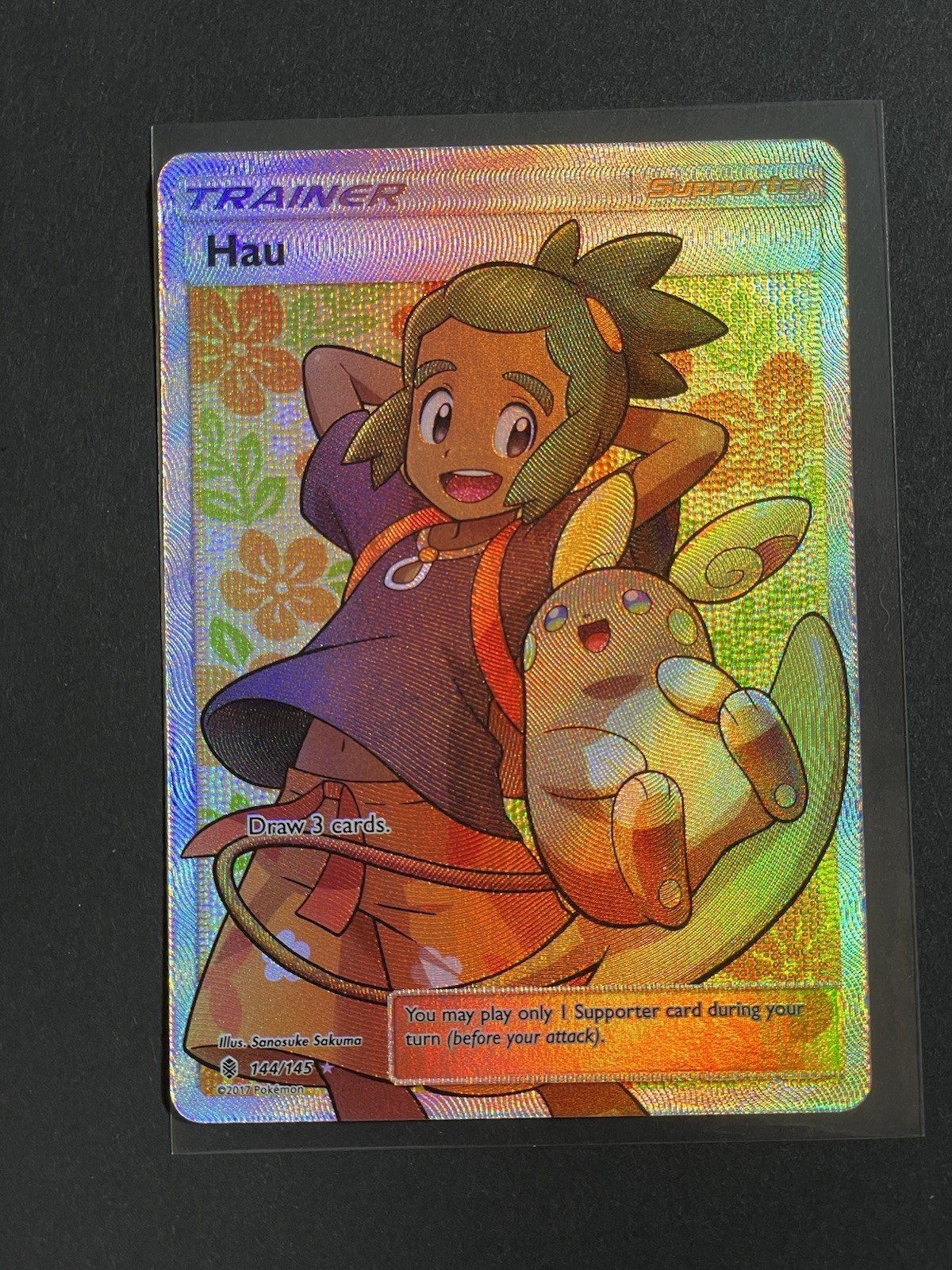 Hau - 144/145 - Full Art Ultra Rare NM Sun & Moon Guardians Rising