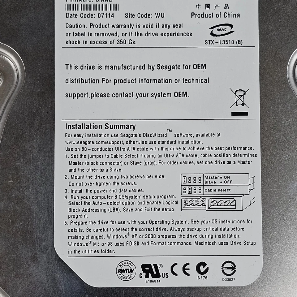 Seagate Barracuda 7200.10 250GB ST3250820A 7200RPM IDE PATA 3.5" HDD Hard Drive - Image 4 of 4