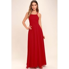 Lulus Strappy To Be Here Red Lace-Up Maxi Dress XL Formal Prom Gown
