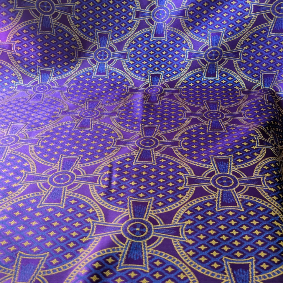 Luxury Brocade Fabric Purple Cross Liturgical Reneissance for Vestments Decor - Image 3 of 4