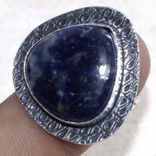 925 Silver Plated Sodalite Ethnic Ring Handmade Jewelry Size US 7 JW