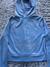 Juicy Couture Hoodie Womens Small Blue OG Big Bling Velour Y2K Full Zip
