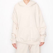 Heavyweight French Terry Hoodie Beige Unisex 2XL Made In Los Angeles