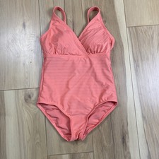 Lands End Women's Ribbed V-Neck One Piece Swimsuit Coral Pink 551680 S 6-8 