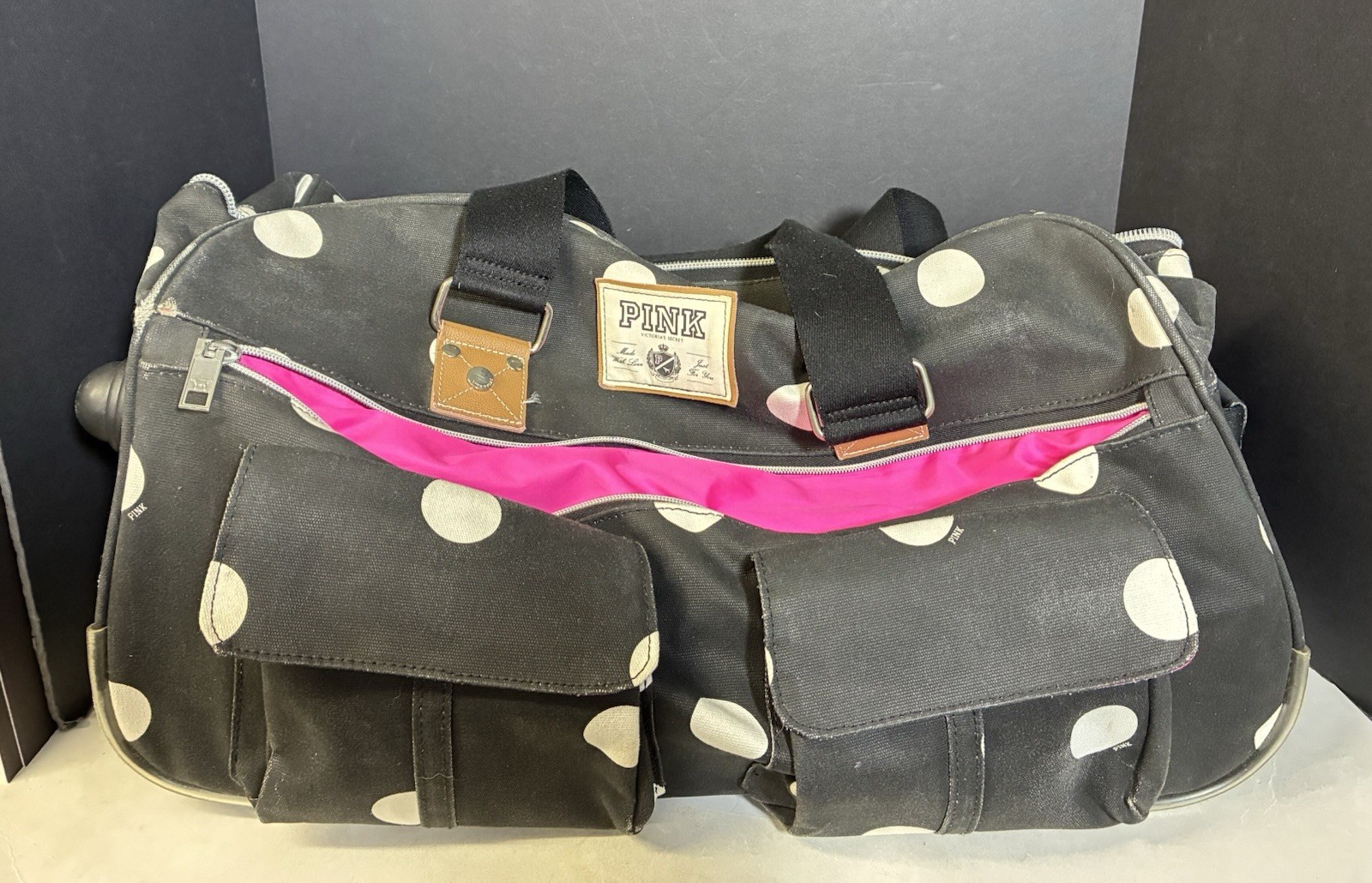 Victoria's Secret Pink Rolling Luggage Suitcase Polka Dot Duffle Bag