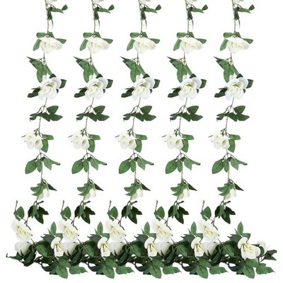 5Pcs 40Ft Artificial Rose Vine, Fake Flowers Garland Fake Roses Garland Hangi...