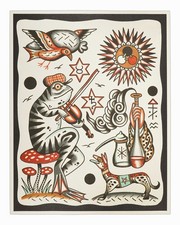 Henry Hablak Print Tattoo Flash Card Art Zodiac Sign Astrology Lithograph Frog