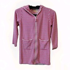Oscar De La Renta Hooded Dress Grils 8Y White Pink Striped Terry Cloth Full Zip