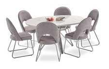 Luxus Esszimmer set Esstisch 4x Stühle Holz Stuhl Textil Essgruppe Garnitur Neu