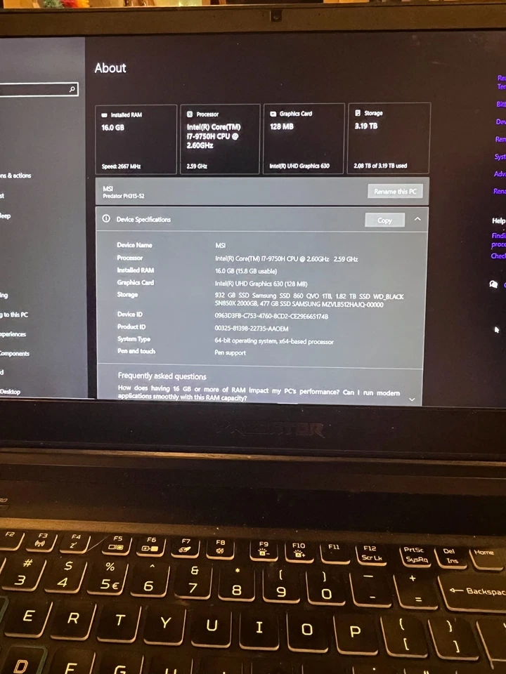 Acer Predator Helios 300 15.6" FHD (256GB SSD + 1TB HDD, i7-9750H, GTX 1660 Ti) - Image 2 of 4