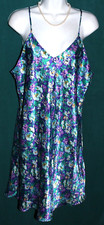 ERIKA TAYLOR Colorful Floral Satin Nightgown Spaghetti Straps Sz L Slip Nightie