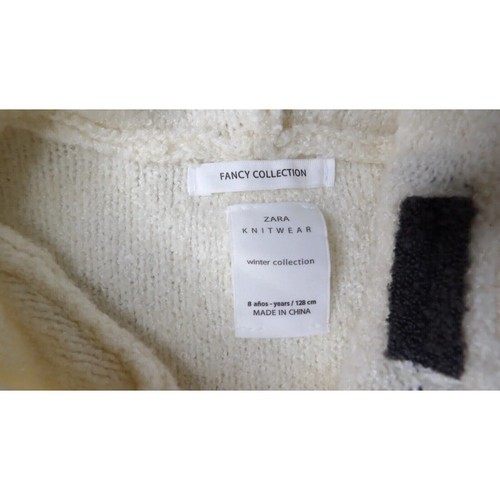 Zara Knit Wear Fancy Collection Girls Size 8 Cream Gray Pullover Sweater Hooded - Picture 15 of 17