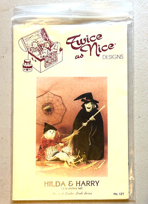 Twice as Nice pattern Hilda & Harry witch scarecrow dolls Halloween Fall