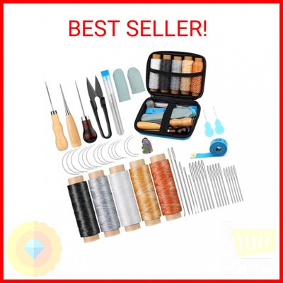 Tikjiua 50 Pcs Leather Sewing Kit, Leather Repair Kit with 34 Pcs Sewing Needles