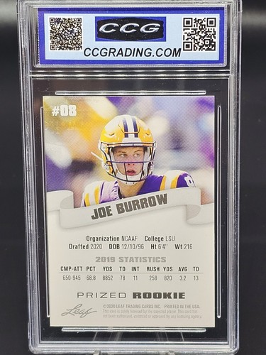 2020 Leaf Special Release Prized Rookie Joe Burrow #08 CCG 10 GEM MINT - Bild 2 von 2