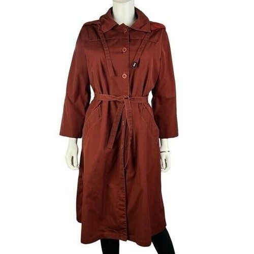 London Fog Trench Coat Womens 12P Maincoat Maroon Hooded Lined