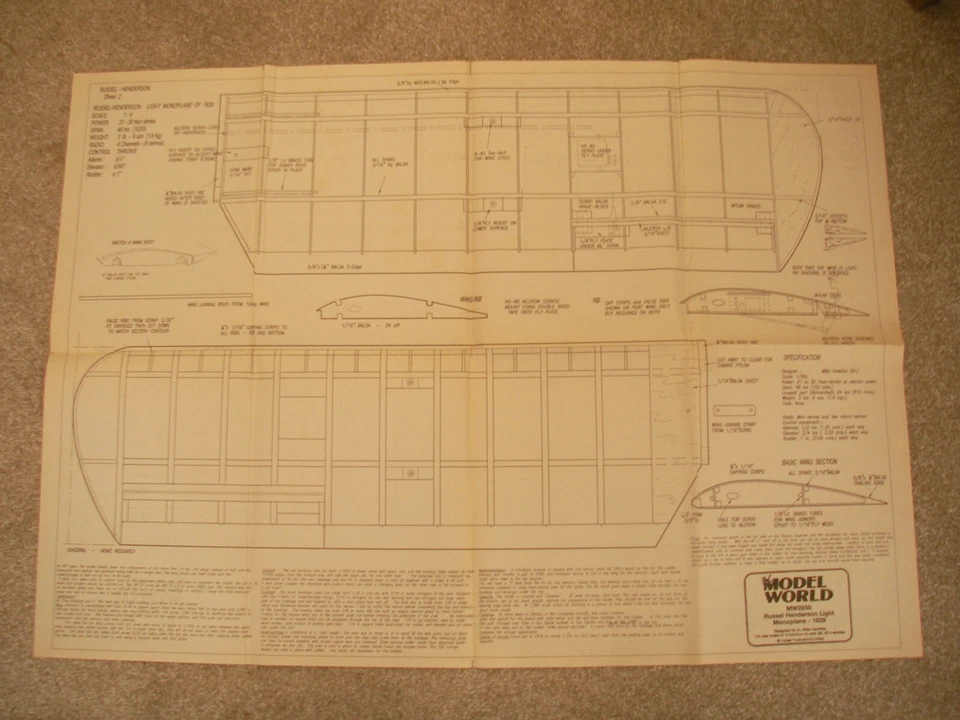 RC Model World Plans of the Russel Henderson light Monoplane a scale model - Image 2 of 2
