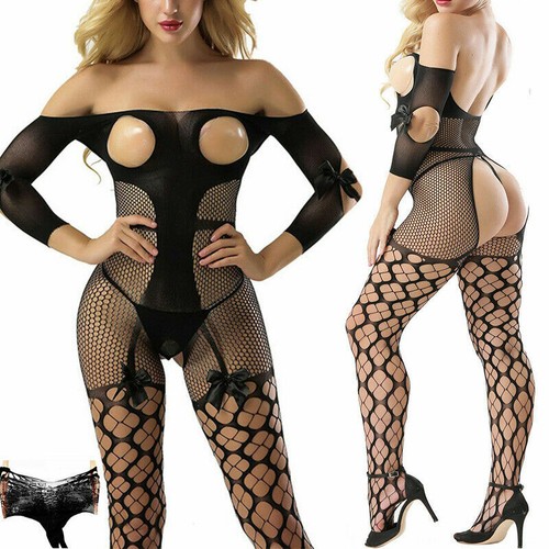 Floral Bodystocking Stockings Bodysuit Babydoll Fishnet Sleepwear Lingerie Dress - Picture 287 of 402