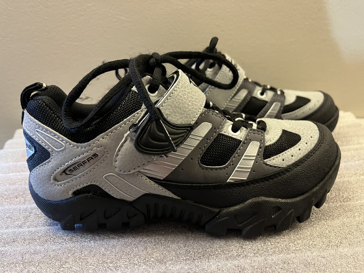 Serfas Trax Black Silver Rugged Leather Cycling Shoes Men display picture 2