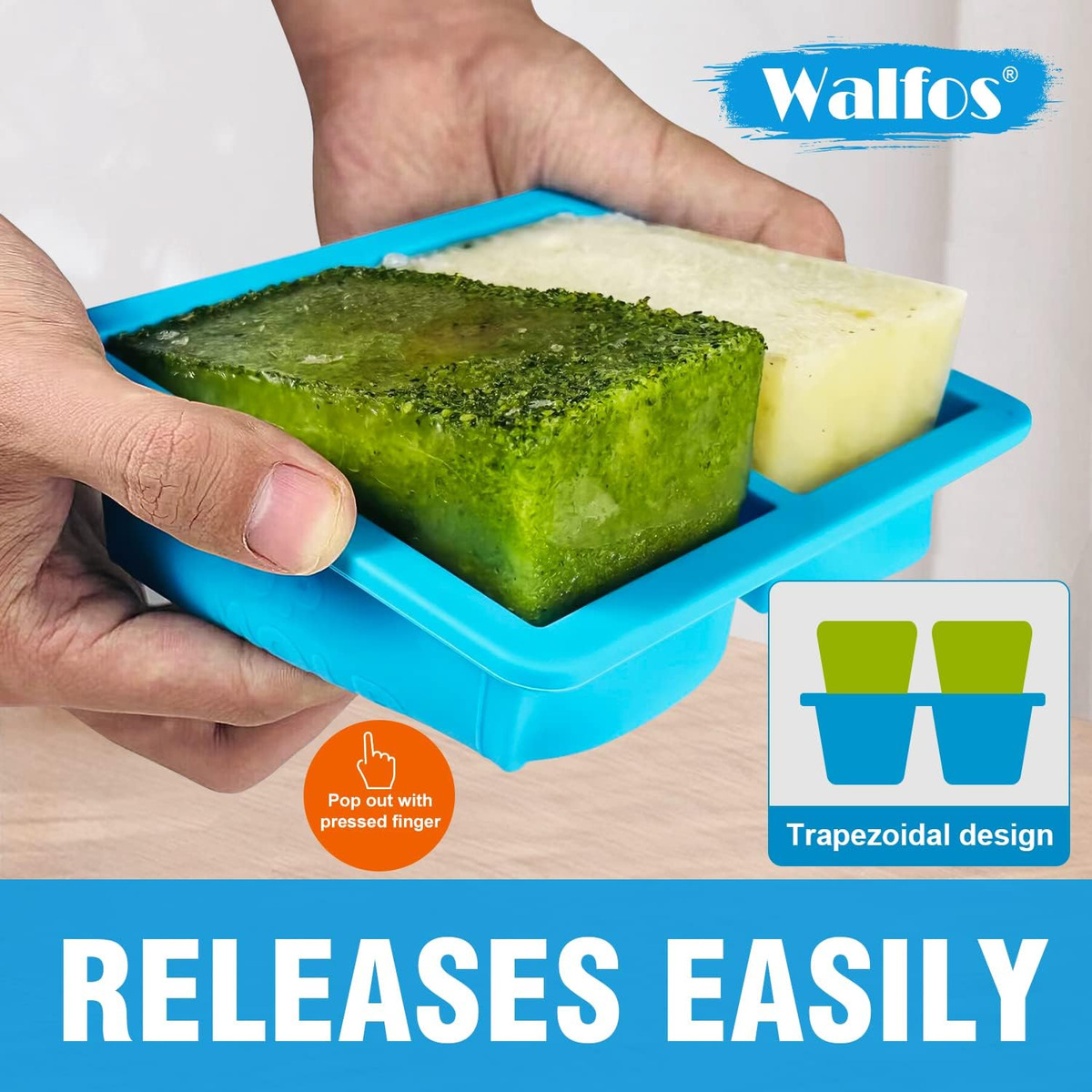 Walfos 1-Cup Silicone Freezer Molds with Lid, 4 Packs Soup Freezer Ice Cube  Tray