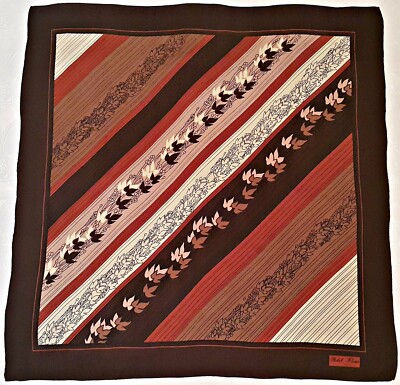 Foulard Vintage Carré 34 Cm Soie Motif Fleurs Et Logo Bleu