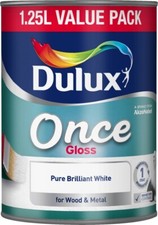 Pure Brilliant White Gloss Paint Dulux Once Gloss One Coat For Wood Metal 1.25L