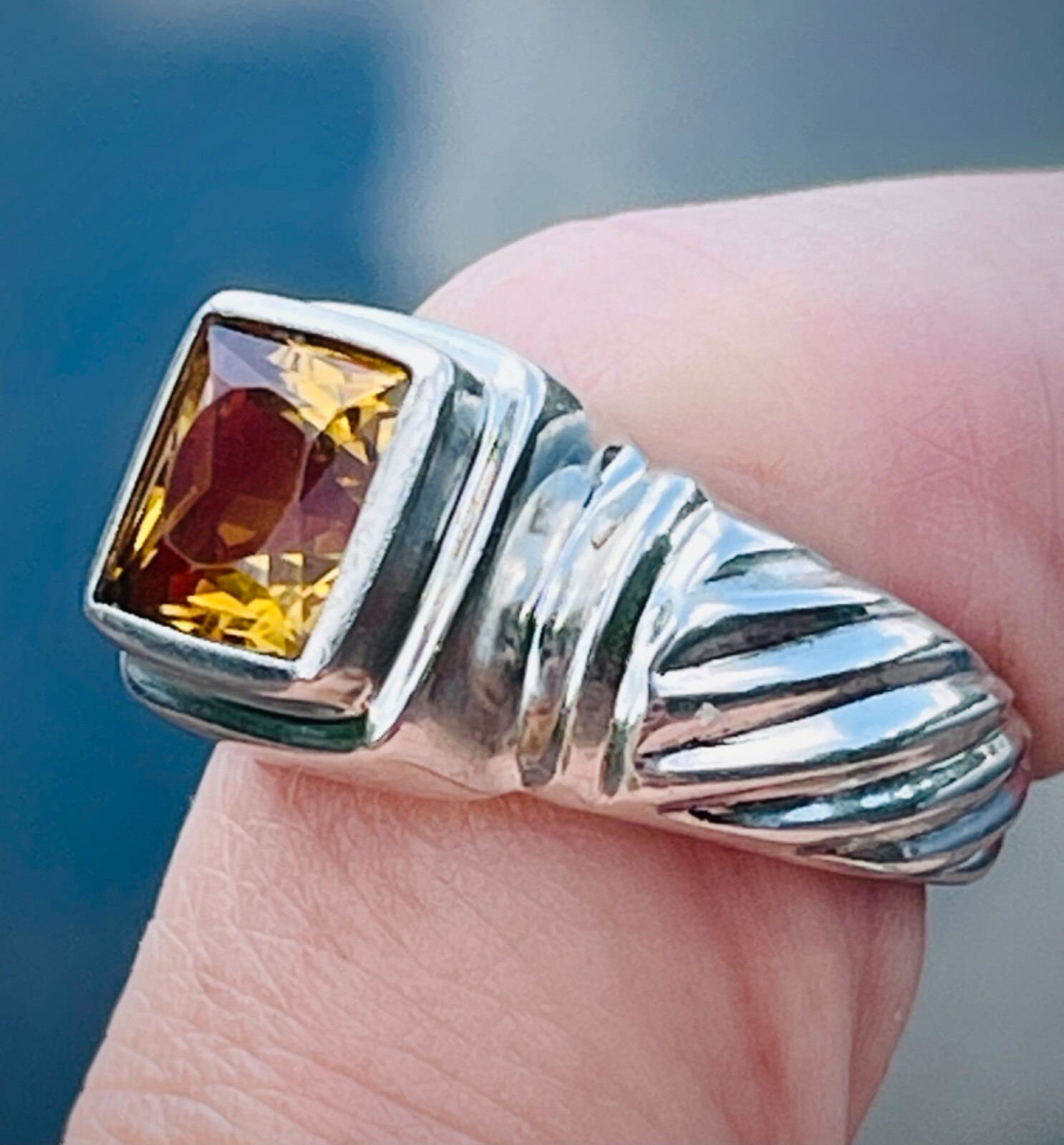 Heavy Solid Silver LARGE Citrine Hand Formed “Let… - image 7