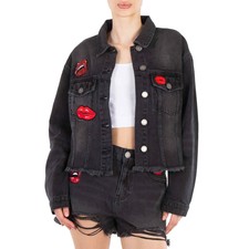 Pinko Ladies Black Limousine Pinko Kiss Denim Jacket, Brand Size 42 (medium)