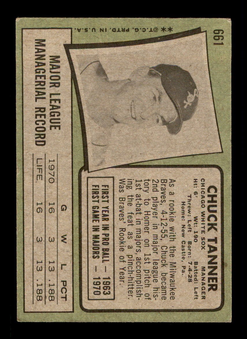 1971 Topps Baseball #661 Chuck Tanner VG/EX | eBay