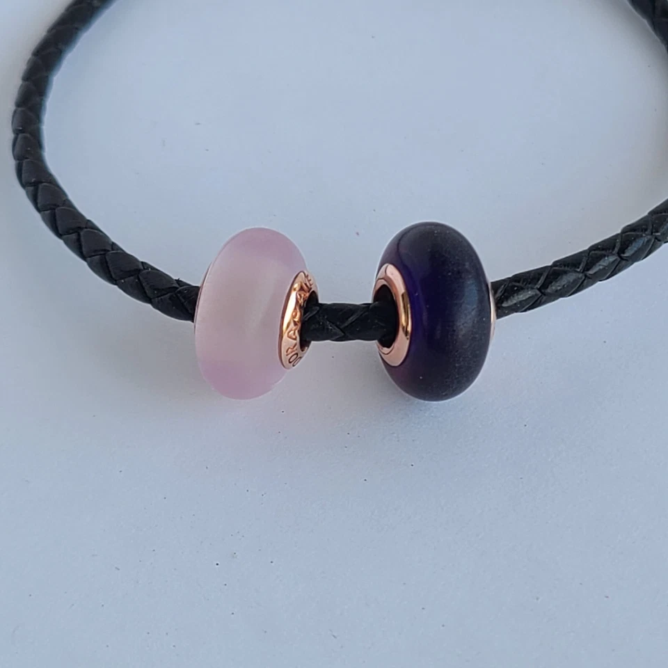 Set Of 2 New Pandora Authentic Mate Murano Charms Purple and Pink - Image 2 of 4