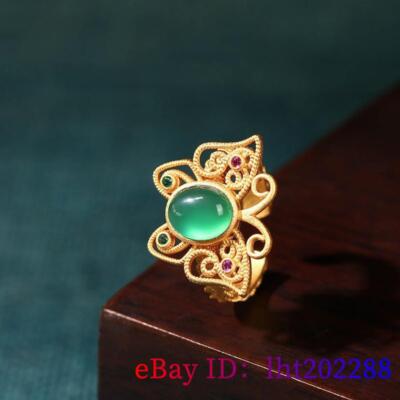Green Real Jade Butterfly Ring Gemstone Natural Jewelry 18K Gold