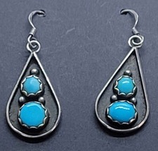 vintage Sterling silver Shadowbox Ethnic Tribal Regional dangle earrings 1.5"