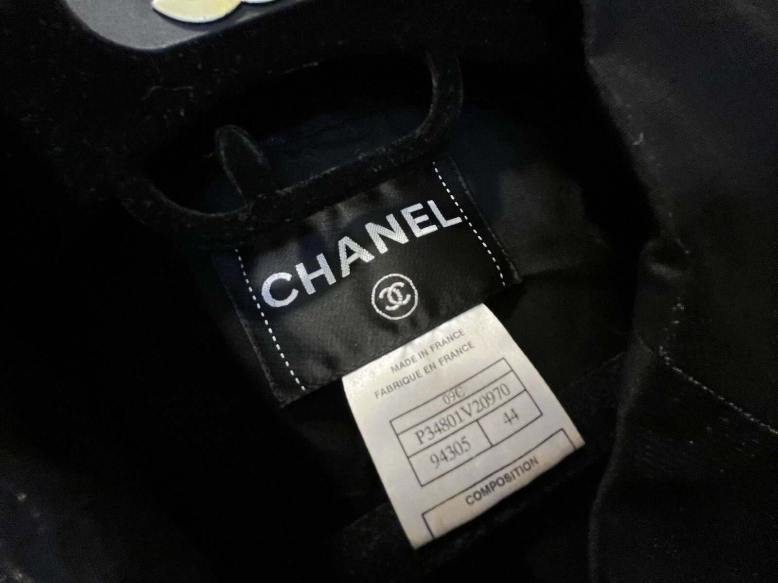 GIACCA CHANEL RUNWAY 20CC BOTTONE~CC~FODERATA IN SETA SPLENDIDA ELEGANTE NERA SCINTILLANTE 44