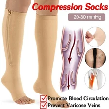 3 Pairs Open Toe New Copper Zipper Compression Socks Support Stockings Men Women