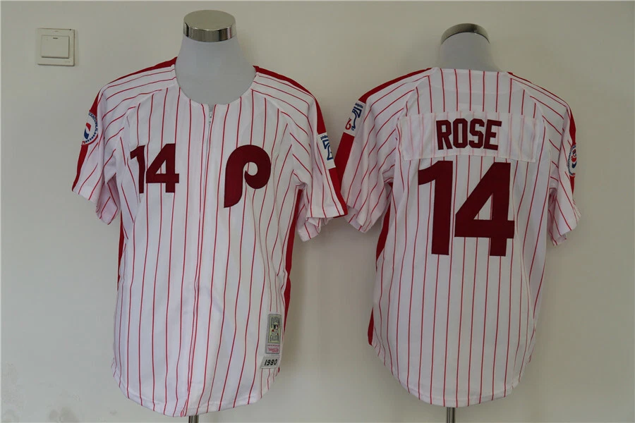 HOT Philadelphia Phillies #14 ROSE Retro Baseball-MLB White zipper