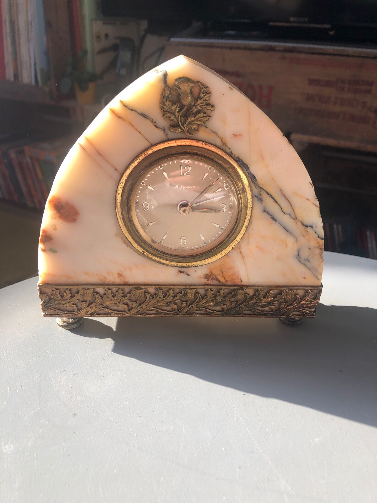 Horloge Art Déco avec Cassolettes en Marbre, Set de 3