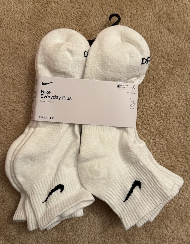 Nike Everyday Plus Cushioned Ankle Socks 6 Pack Men's 8-12 White NEW SX6899-100